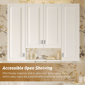 Bathroom Cabinet With 5 Adjustable Shelves, Wall-Mounted Medicine Cabinet, Soft-Closing Hinges, Open Shelving Design - White