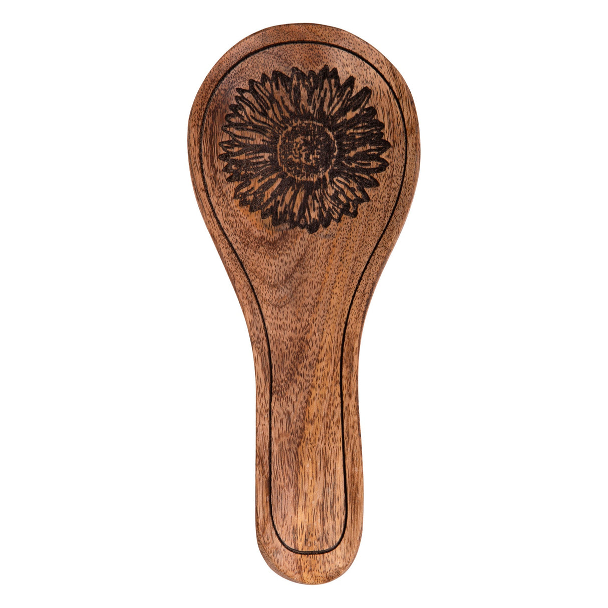 10"L Etched Flower Wood Spoonrest
