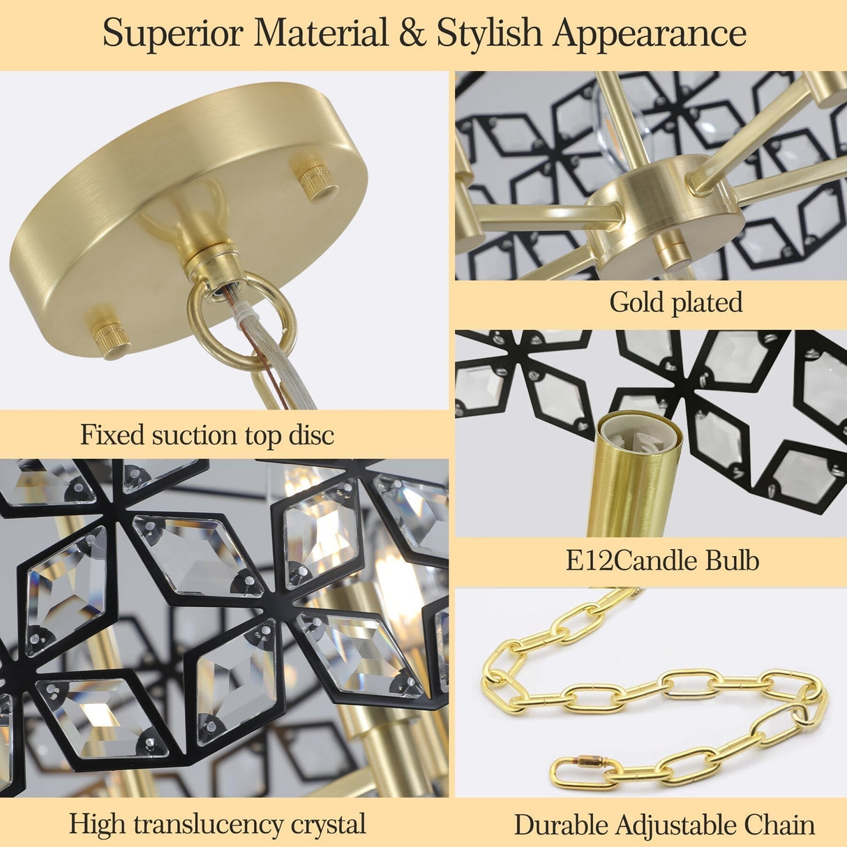 19' Geometric Crystal and BlackGold Round Pendant Chandelier