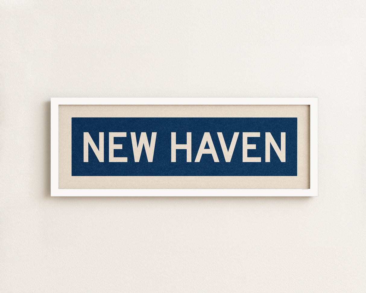 Framed New Haven Blue and White Bus Scroll