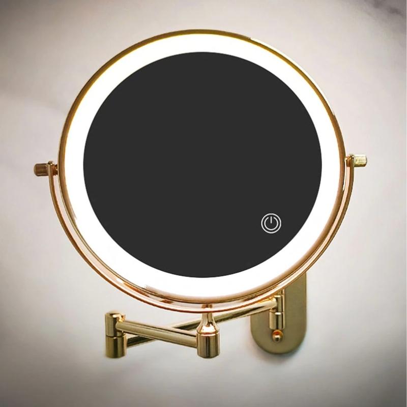 Rechargeable LED Makeup Mirror 10X Magnifying Wall Mount Gold