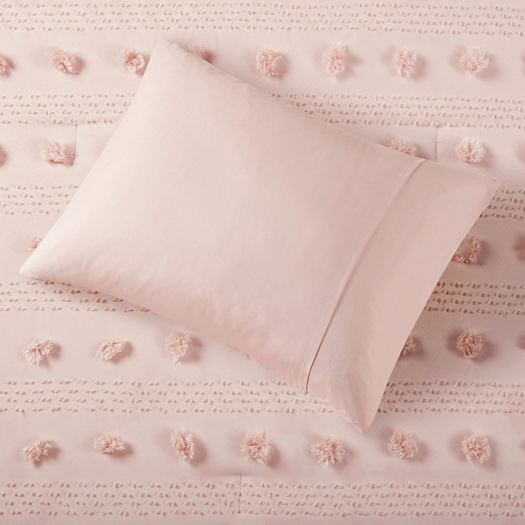 Full/Queen Clip Jacquard Comforter Set with Hypoallergenic Filling - White