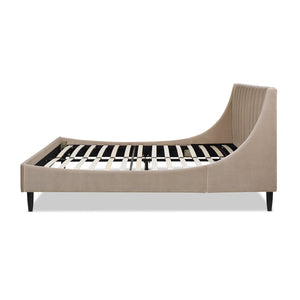 Aspen Vertical Tufted Modern Headboard Platform Bed Set, Queen, Mink Beige Performance Velvet