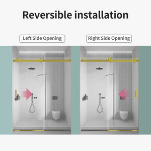 Frameless Single Sliding Soft Close Shower Doors, 3 / 8" Tempered Glass Reversible Installatio