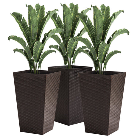 Outsunny set of 3 tall planters with drainage hole, outdoor flower pots, indoor planters for porch, front door, entryway, patio and deck
