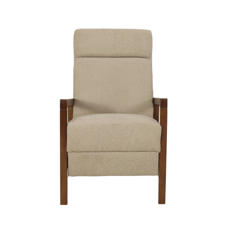 Mid-Century Modern Push-Back Recliner – Plush Upholstered Seat with Waterfall Back & Rubberwood Frame