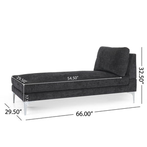 Fabric Upholstered Chaise Lounge With Iron Bracket Legs - Gray