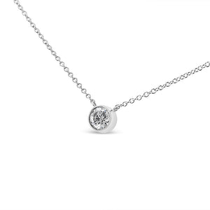 10K White Gold 1/2 Carat Round Brilliant-Cut Diamond Modern Bezel-Set Solitaire 16"-18" Pendant Necklace (H-I Color, SI2-I1 Clarity)