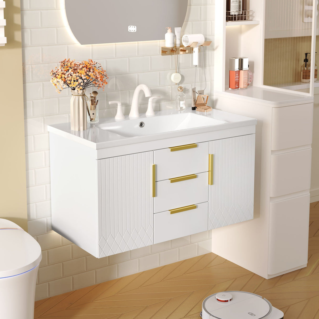 Wall Mounted Bathroom Vanity With Sink and Floating Storage Cabinet