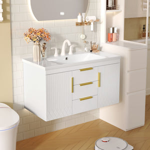 Wall Mounted Bathroom Vanity with Resin Sink - Black or White