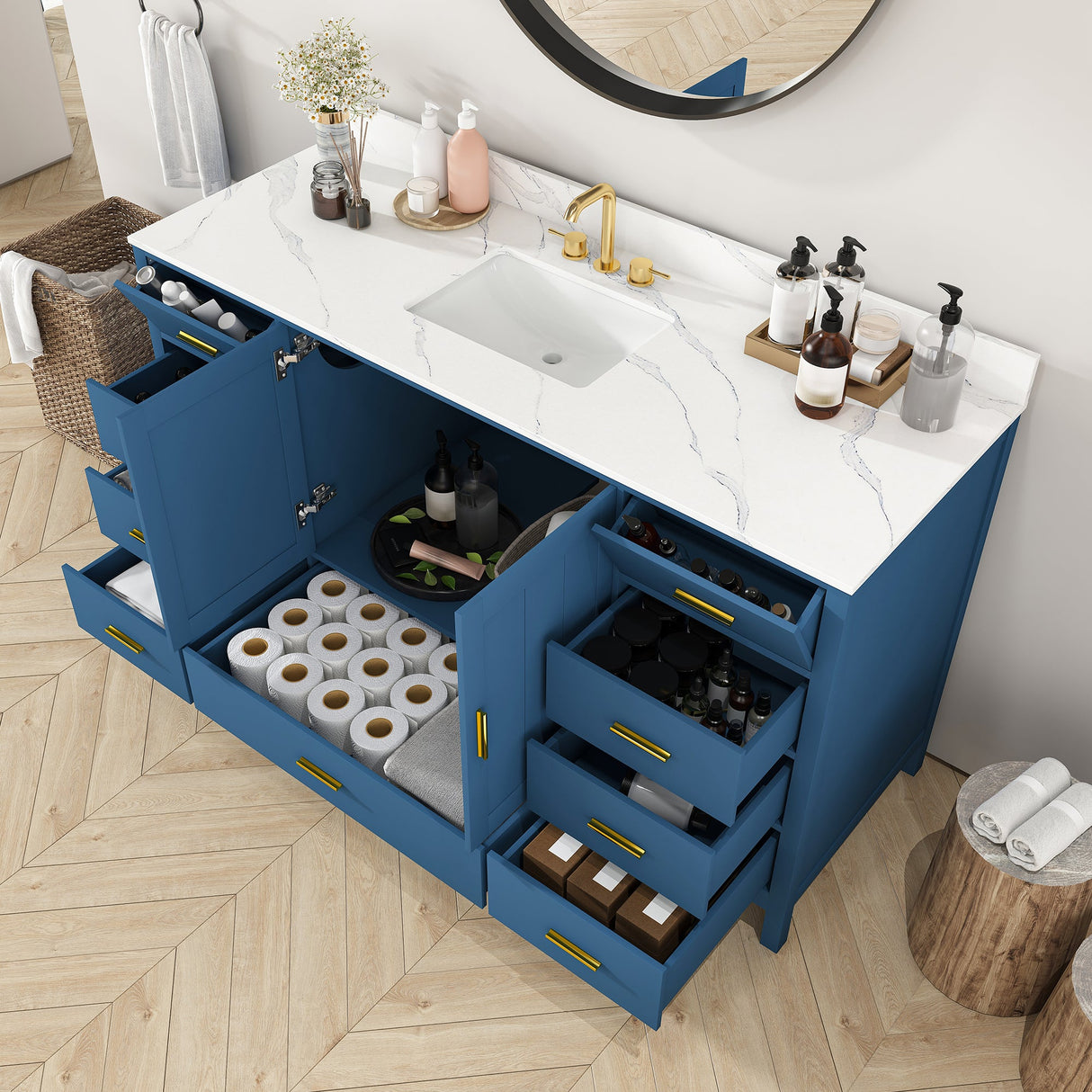 60" Modern Solid Wood Bathroom Vanity with Sink