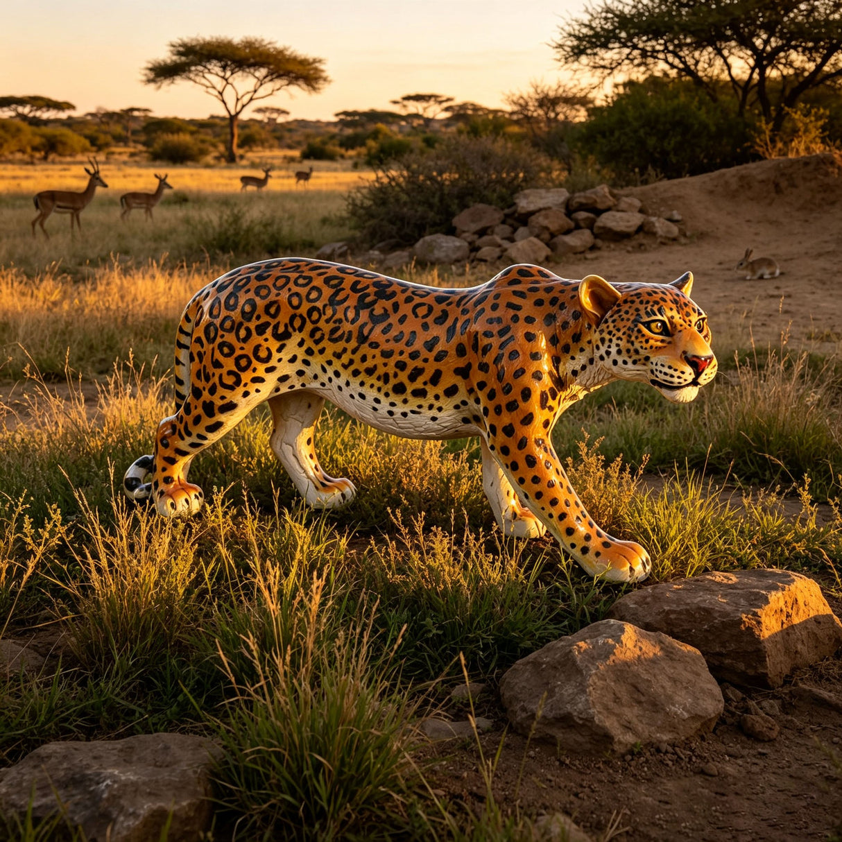 Realistic Leopard Garden Statue - 32" Lifelike Resin Cheetah Sculpture