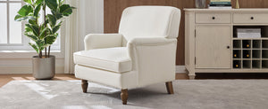 Vintage Upholstered Linen Fabric Armchair with Antique Solid Wood Legs