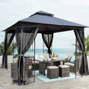 Patio Gazebo Tent With Ventilated Double Roof And Mosquito Net