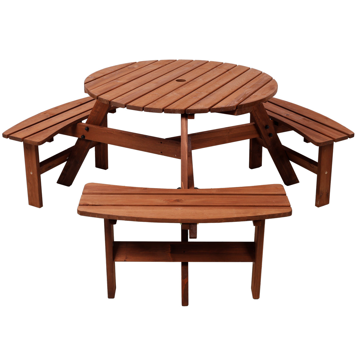 Wooden Kids Picnic Table with 3 Built-in Benches and Umbrella Hole