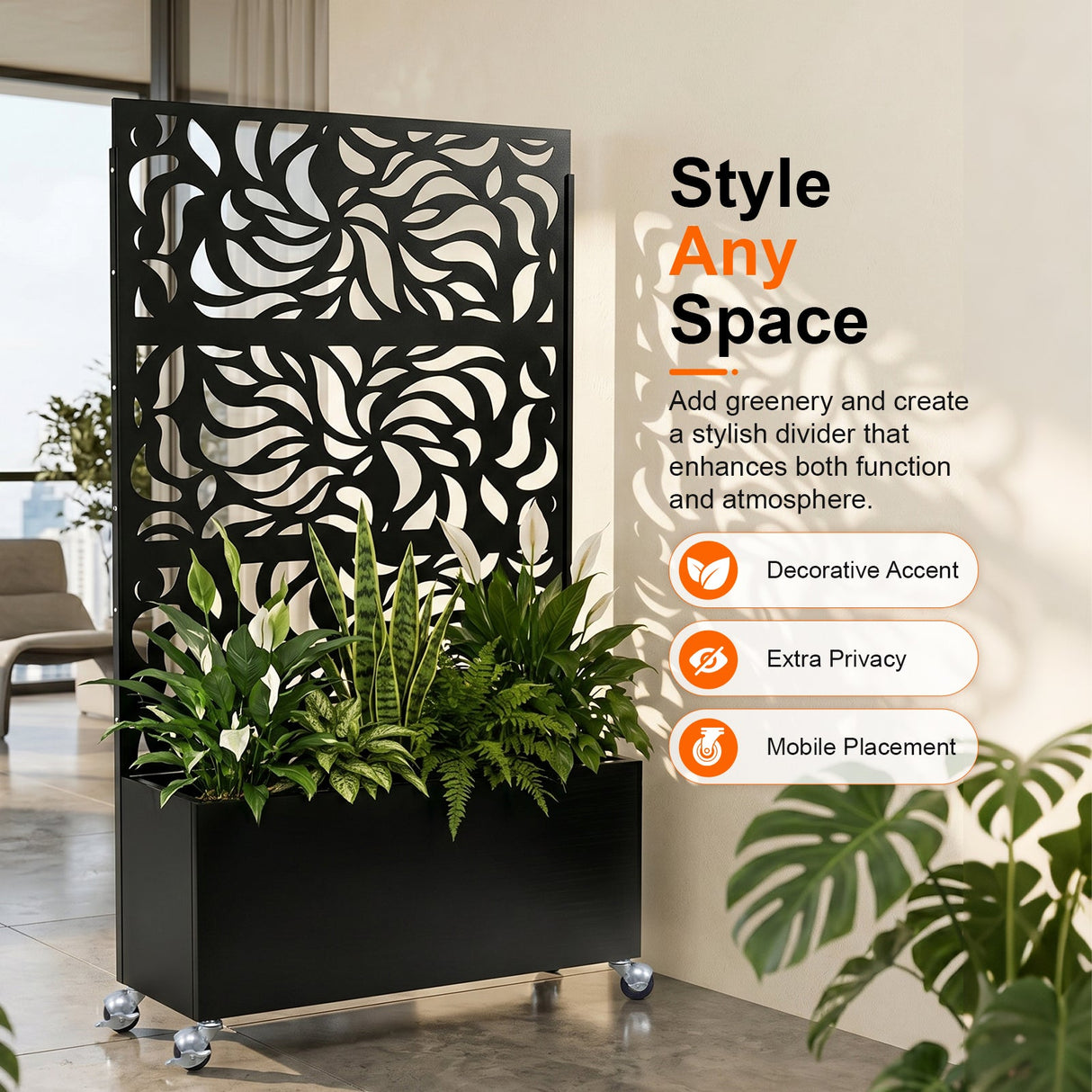 70.87" H × 46.06" W Leaf Pattern Privacy Screen with Planter Box
