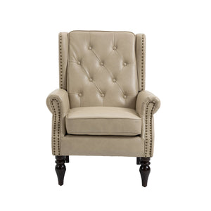 Modern Accent Lounge Chair with Sturdy Wood Legs in Camel PU Leather