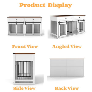 Large Dog Crate, Water Resistant Indoor Pets Furniture Double Dog Crates - Brown White