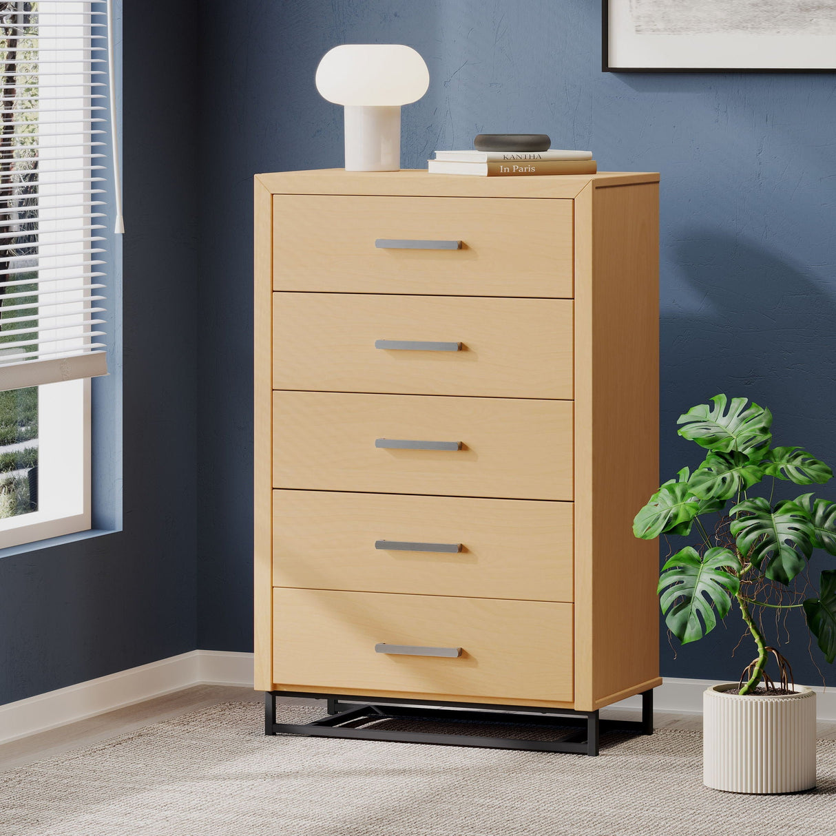 Borah Contemporary Wood 5 Drawer Dresser - Natural