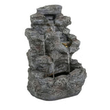 Tall Slim Faux-Stone Fountain with LED Lights, 5-Tiered Cascading Water Feature