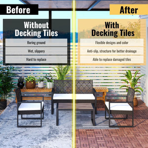 Acacia Wood Interlocking Deck Tiles Checker Pattern For Outdoor Flooring