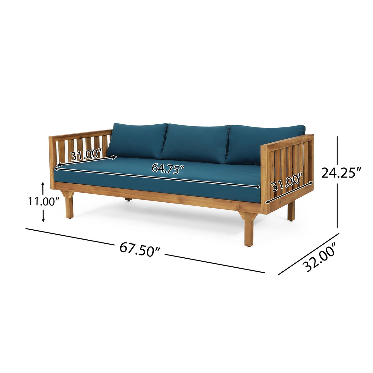 Claremont 3 Seater Daybed Teak Acacia Wood Water Resistant Cushions