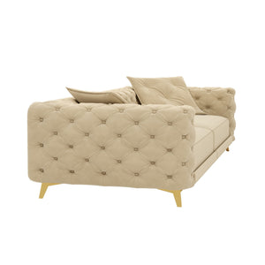 3 In 1 Convertible Sleeper Sofa, Pull Out Bed, Button Tufted, 4 Seater Couch With Movable Ottoman For Apartment - Apricot