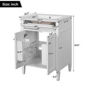Bathroom Vanity with Solid Wood Frame and Tip Out Drawer - Black, White, Dark Green
