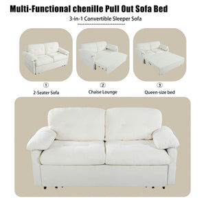 Convertible Pull Out Sofa Bed Queen Size, 3 In 1 With Side Storage