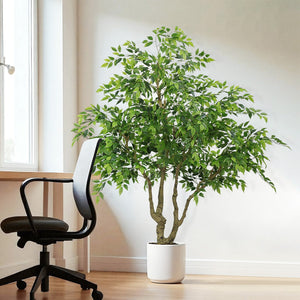 7FT Tall Artificial Banyan Tree with Natural Trunk and Realistic Silk Leaves