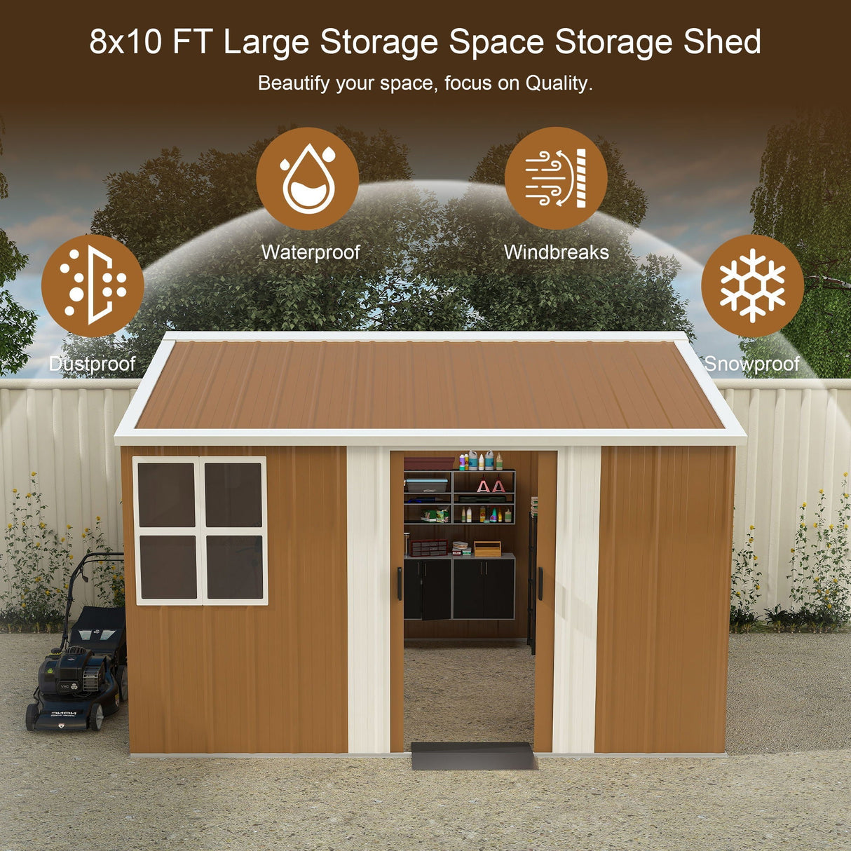 Heavy Duty Metal Storage Shed With Windows And Lockable Door