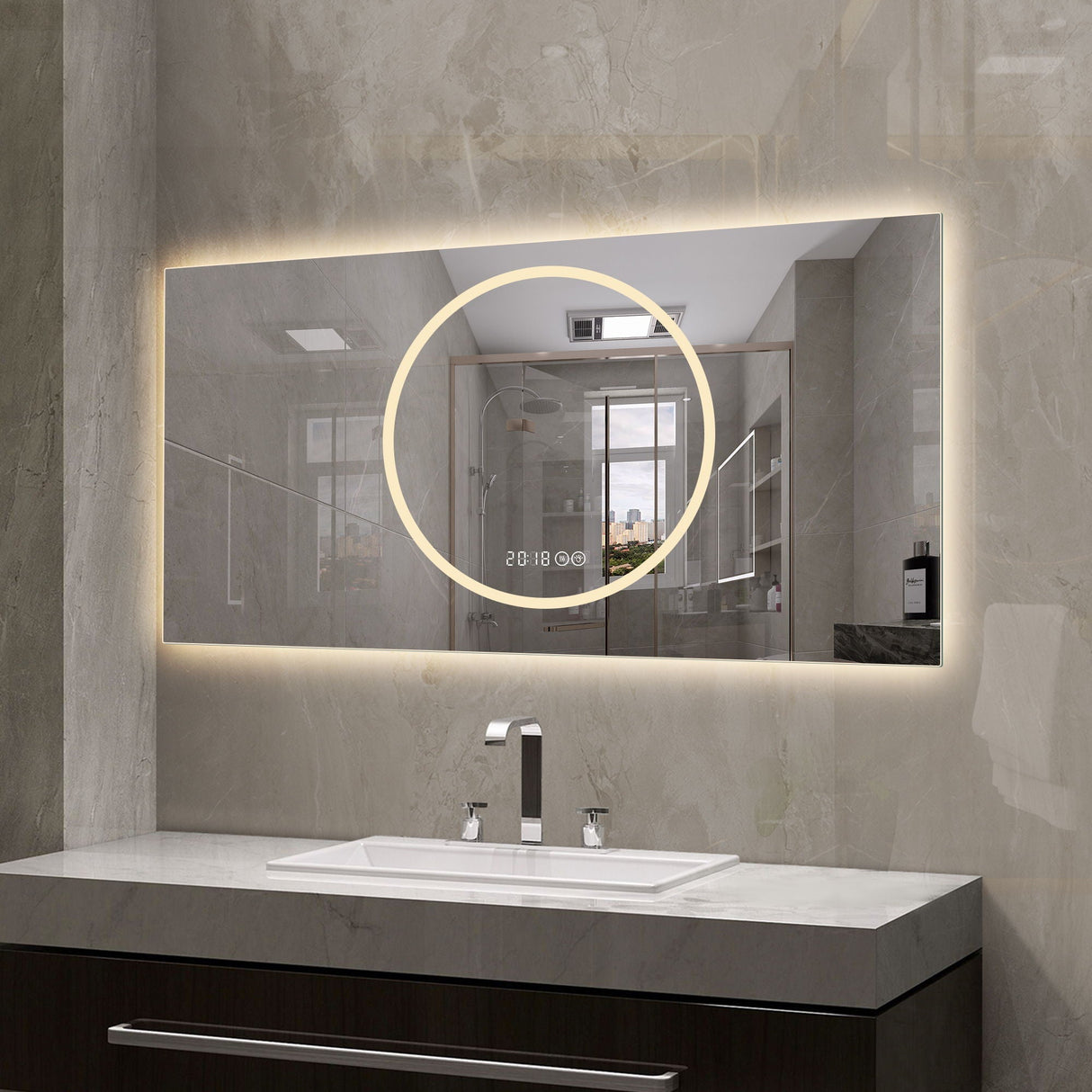 LED Vanity Mirror With Anti Fog & Dimmable Lights, Wall-Mounted - Antique Silver