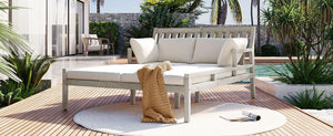 Outdoor Daybed With Four Pillows (Gray+Beige Cushion)