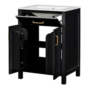 Modern Bathroom Vanity With Ceramic Sink, Soft-Close Doors, Flip Drawer, U-Shaped Shelves, Elegant Storage Solution