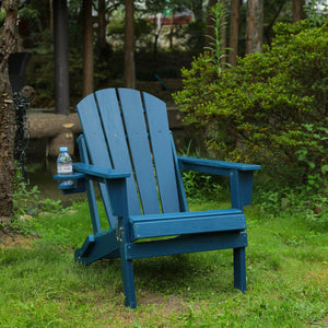 Folding Adirondack Chair with Dual Cup Holder - Navy Blue