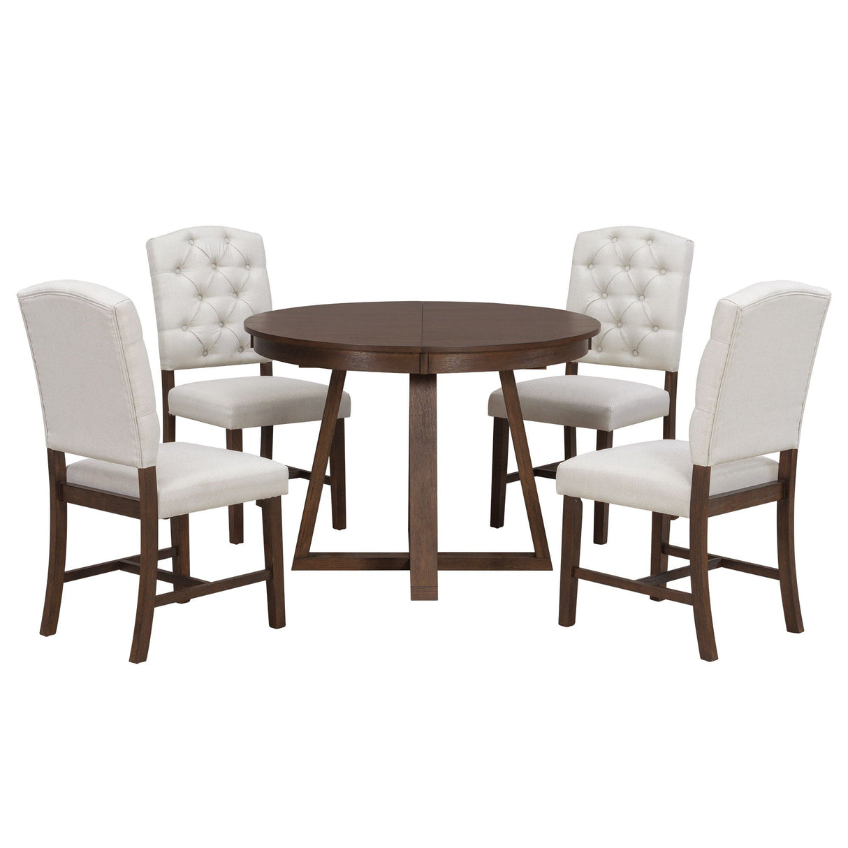 Dining Set With Leaf Round Table And 4 Upholstered Chairs