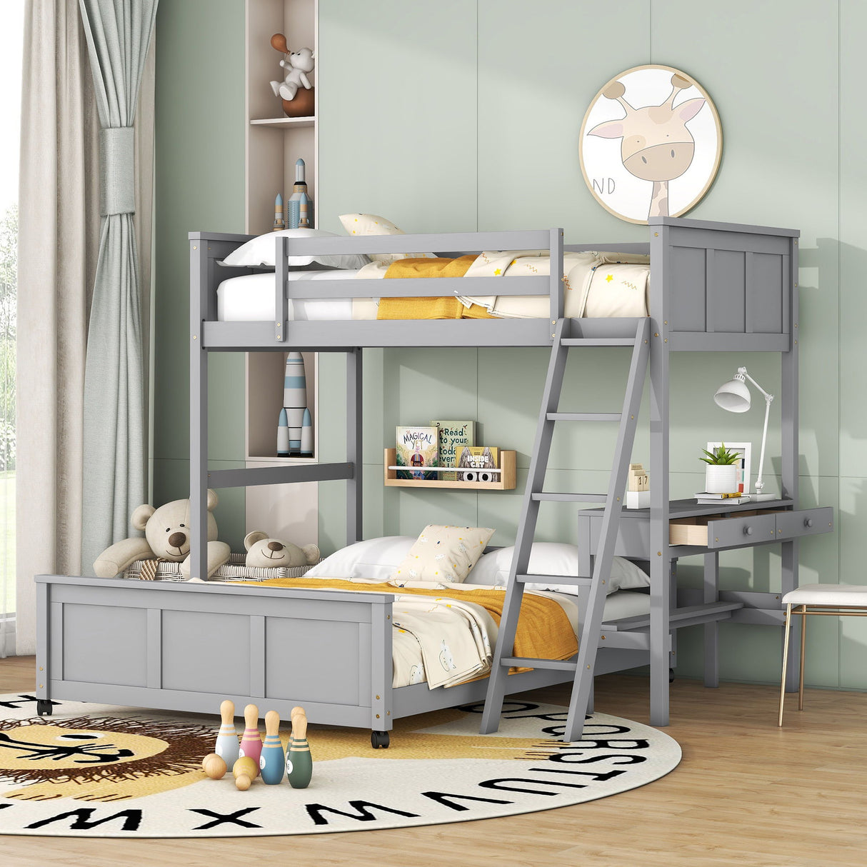 Full Over Full Bunk Bed With Desk