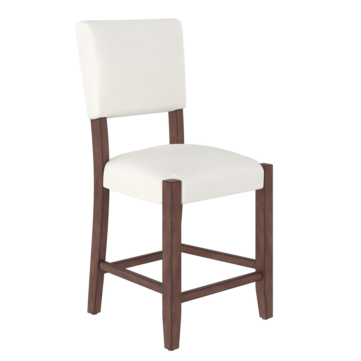 Set of 4 Mid-Century Modern Bar Stools, 40 in Linen Upholstered Counter Chairs with Rubber Wood Legs, Off White