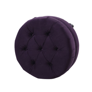 Dawn Tufted Round Ottoman in Purple Velvet with Nailhead Accents