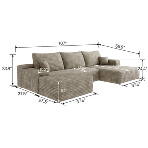 107" Cloud Sectional Sofa with Ottoman