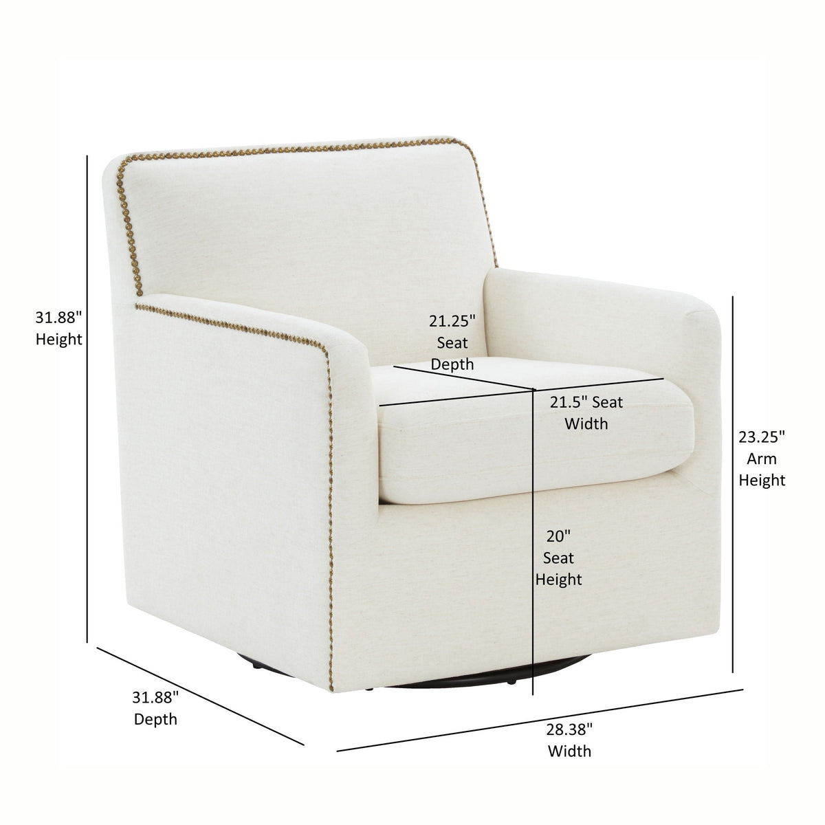 Cream Swivel Accent Chair with Antique Brass Nailhead Trim