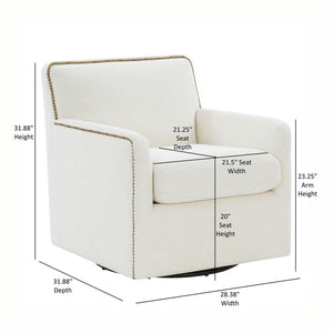 Cream Swivel Accent Chair with Antique Brass Nailhead Trim