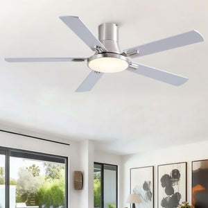 Flush Mount Ceiling Fans With LED Light And Remote Control, 5 Blades