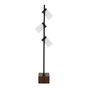 Bento 67.5' Contemporary Metal Floor Lamp in Black Metal and Walnut Wood with White Shade