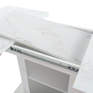 Modern Rectangle Dining Table With Stretchable Top, Storage Cabinet