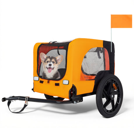 Outdoor Heavy Duty Collapsible Pet Bike Trailer with 16-Inch All-Terrain Wheels