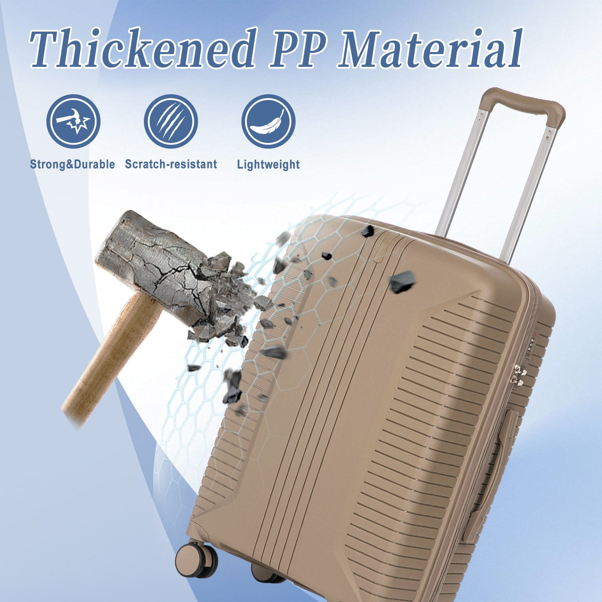 20'/24'/28' 3-Piece PP Spinner Wheel Luggage Set (Champagne)