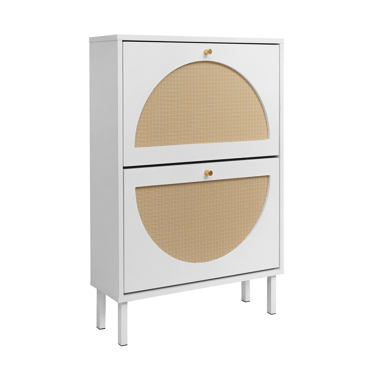2 Door Shoe Rack, Rattan, Double Layer, Suitable For Living Room, Hallway - White