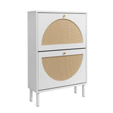 2 Door Shoe Rack, Rattan, Double Layer, Suitable For Living Room, Hallway - White