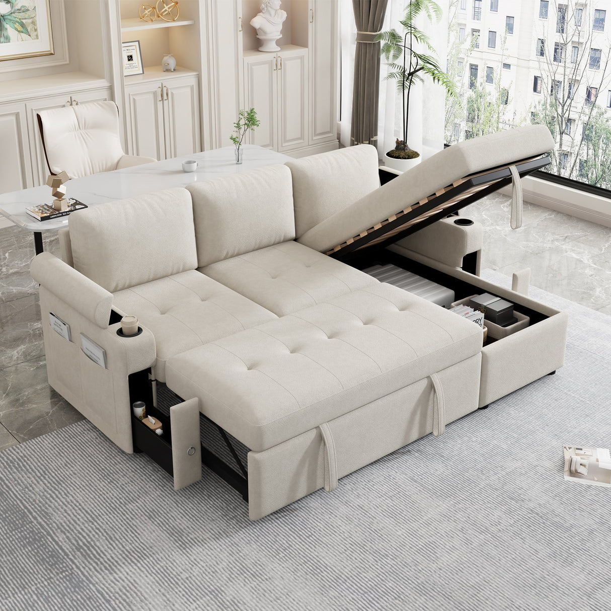 83.5" L-Shaped Sofa Couch Convertible Sofa Bed